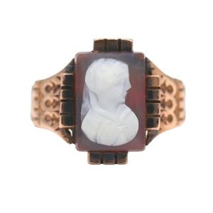 ANTIQUE VICTORIAN CARVED CARNELIAN CAMEO RING 10K YELLOW GOLD SIZE 6.5 1800s